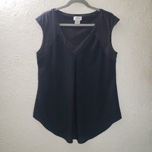 Soft Surroundings Sz M Black Blouse V-Neck Short Sleeve Loose Flowy Top Shirt